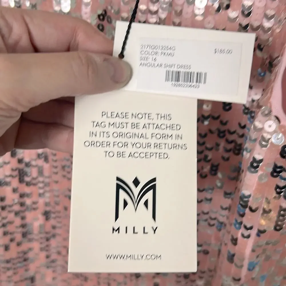 NEW Milly Minis pink silver sequin Angular Shift Dress